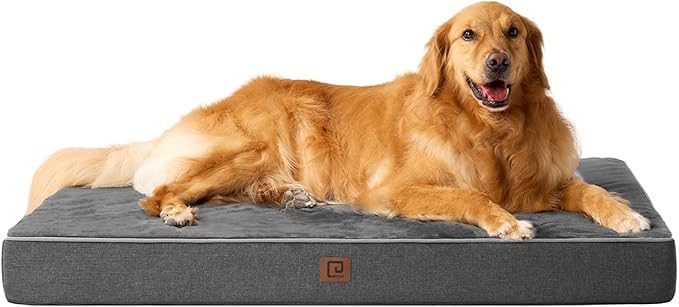 EHEYCIGA Orthopedic Dog Bed Waterproof 41"x27", Memory Foam Pet Bed for XLarged Dogs, Washable Pet Mat with Removable Cover, Dark Grey