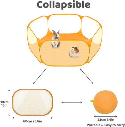 Amakunft Small Animal Playpen, Pop-Up Portable Play Yard for Guinea Pigs, Rabbits, Hamsters, Hedgehogs, Foldable Exercise Fence with Breathable Mesh for Indoor Outdoor Use