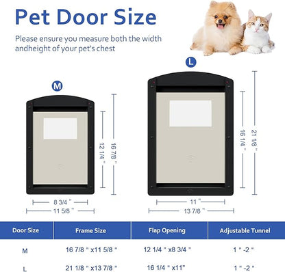[Classicmacher] Black Frame Dog Doors for Medium Dogs, Strong Plastic Pet Door with Sliding Lock Panel and Magnetic Soft Flap, Doggy Door for Door, Doggie Door (Medium, Mattle Black)