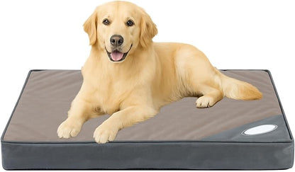 Orthopedic Outdoor Waterproof Dog Beds for Large Dogs, Washable Pet Bed with Egg Crate Foam Pet Bed Mat for Crate and Removable Oxford Fabric Cover,41"x 29",Beige