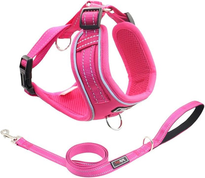 THAIN Reflective Dog Harness & Leash Set – No-Pull Design, Adjustable & Comfortable for Medium Dogs (M, Solid Rose red)