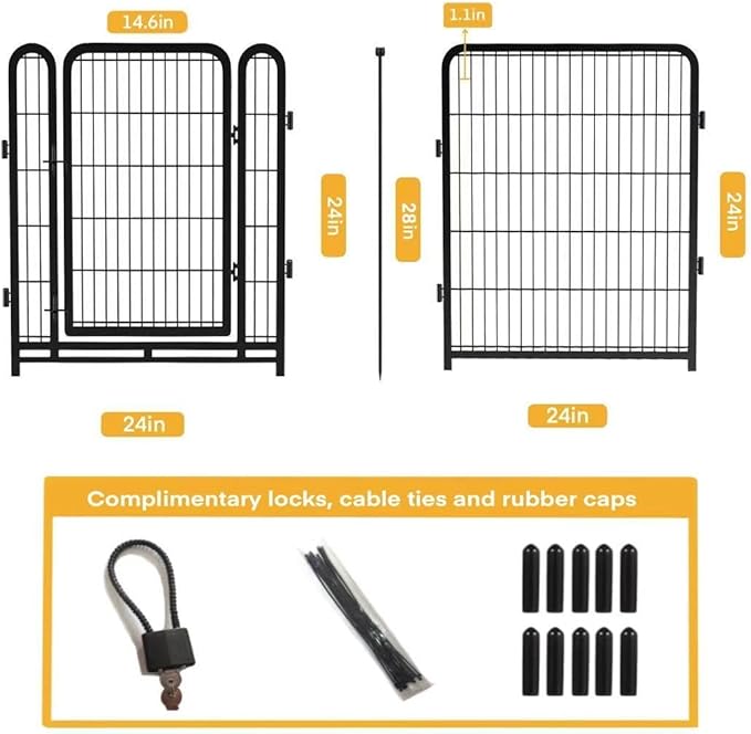 Getlay Dog Playpen 24 inch(H) 8 Panels Dog Fence Outdoor for Yard. Wide Door Low Threshold，Metal Dog Pen Heavy Duty Pet Puppy Exercise Pen for Rv Camping Garden Yard, Total 15.7 Ft(L)