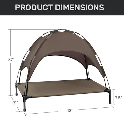 Heeyoo Elevated Dog Bed with Canopy, Portable Dog Cot with Removable Shade Tent, Outdoor Raised Pet Cot Cooling Bed for Dogs