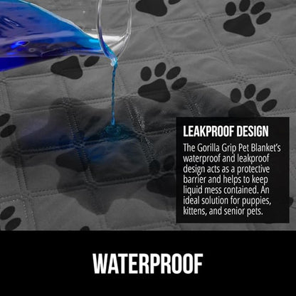 GORILLA GRIP Waterproof Dog Blanket, 82x52, Leakproof Couch Cover for Dogs, Silicone Grip Backing, Protects Sofa, Sectional, Bed, Crate, Car & RV, Tear-Resistant Washable Senior Pet Blanket, Gray Paw