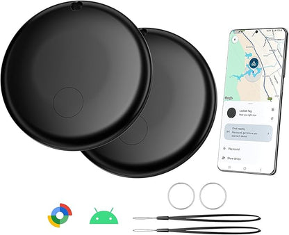 Air Smart Tag Tracker for Android, Google Android Tag Tracker Work with Google Find My Device (Find Hub), Key Finder/Luggage Tracker/Item Locator (Black, 2 Pack)