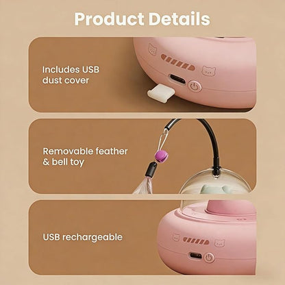 2-in-1 UFO Cat Toys for Indoor Cats with Laser & Feather, 360°Smart Obstacle Avoidance Automatic Cat Toy, USB Rechargeable Electronic Kitten Toys, Auto Play & Sleep Mode Fun Self-Play Cat Gift