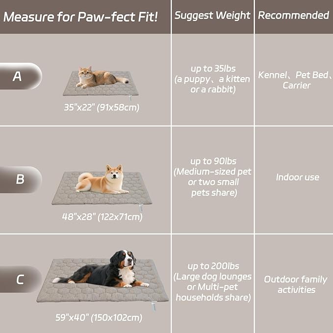 Dog Cooling Mat, Breathable Cooling Mat for Dog Pet Blanket, Washable Cooling Pad for Dogs & Cats, Summer Relief Greige Neutral Decor Mat for Crate, Floor and Car, Taupe, Size A (35"L x 22"W)