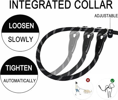 6 FT Heavy Duty Dog Leash, Premium Quality Strong Training Rope Slip Leash with Comfortable Padded Handle and Highly Reflective Threads for Small Medium and Large Dogs- Black