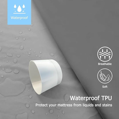 Twin XL Waterproof Mattress Protector for Dorms. Noiseless, Breathable, and Machine Washable Fitted Mattress Cover with Deep Pocket up to 5”-21”（Dark Grey）