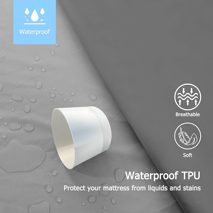 Full Size Waterproof Mattress Protector - Noiseless, Breathable, Machine Washable Fitted Mattress Cover with Deep Pocket up to 5”-21”（Dark Grey）