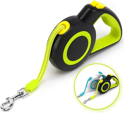 enrgticdg Retractable Dog Leash,Night Reflection,Light Weight Leash for Small to Medium Dogs/Cats,Stainless Steel Spring,Strong Nylon Tape, One-Handed Brake (Black-Yellow)
