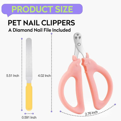 Cat Nail Clippers with Nail File, Kitten Claw Nail Clippers for Trimming, Stainless Steel Pet Bearded Nail Clippers Tool for Dragon, Guinea Pig, Rabbits, Birds, Ferret Small Breed Animals(Green/Pink)
