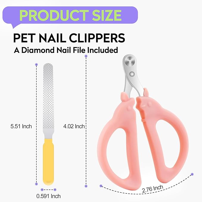 Cat Nail Clippers with Nail File, Kitten Claw Nail Clippers for Trimming, Stainless Steel Pet Bearded Nail Clippers Tool for Dragon, Guinea Pig, Rabbits, Birds, Ferret Small Breed Animals(Pink)