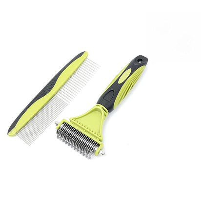 2-in-1 Dog Grooming Brush for Shedding & Dematting Comb for Dogs and Cats, Double Coat Undercoat Rake & Slicker Brush Pet Grooming Tool (Green)
