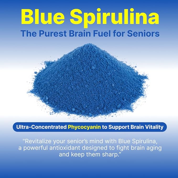 Senior Calming & Cognition for Dogs & Cats - Brain Health & Stress Relief Powder with Phosphatidylserine, CoQ10 & Blue Spirulina - Easy to Feed (1 Pack, 30 Count)