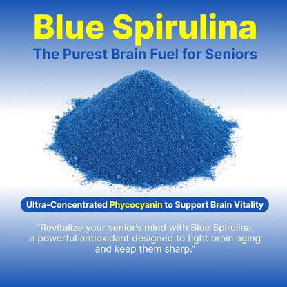 Senior Calming & Cognition for Dogs & Cats - Brain Health & Stress Relief Powder with Phosphatidylserine, CoQ10 & Blue Spirulina - Easy to Feed (1 Pack, 30 Count)