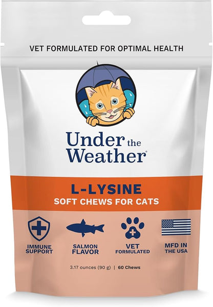 Under The Weather Pet Daily Cat L-Lysine | Boost Immune System Reduce Respiratory Symptoms | Maintain Normal Immune System Response | 60 Star Shaped Soft Chews