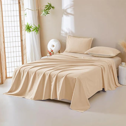 DUJUIKE Waterproof Bed Cover for Dog and Cats,Pet Hair Resistant Bed Sheet Cover, Protective Bed Liner Cover with 100% Waterproof Breathable Thin Fabric (Apricot Yellow, Super King 90 * 118 inch)