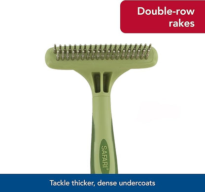 Coastal Pet Safari Dog Undercoat Rake - Top-Grade Double Row Rotating Pins Dematting Rake for Effective Deshedding and Pet Grooming