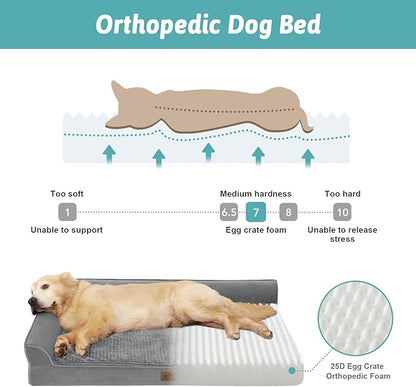COZY KISS Orthopedic Dog Bed for Medium Small Size Dog, Dogs Crate Bed, L Shaped Foam Anti-Slip Bottom Pet Cat Sofa with Washable Removable Cover, Suitable for Pet Up to 40 lbs, 30x20x6.5 inch, Grey