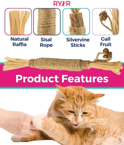 RYERCAT Silvervine Sticks for Cats - 100% Natural Cat Chew Toy for Aggressive Chewers and Kitten Teething - Pet Friendly, Smooth Finish, Irresistible Taste and Smell (5 Pack)
