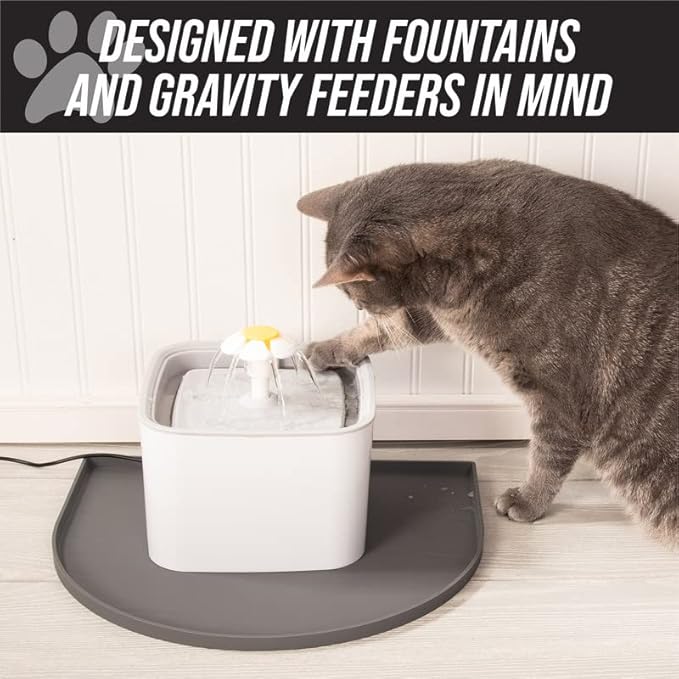 Leash Boss Fountain Mat, Silicone Water Mat Designed for Pet Fountains, Dog Gravity Water Bowls, Mats for Automatic Dispensing Cat Feeders up to 14" Diameter (Large - 26 x 25 Inches, Black)