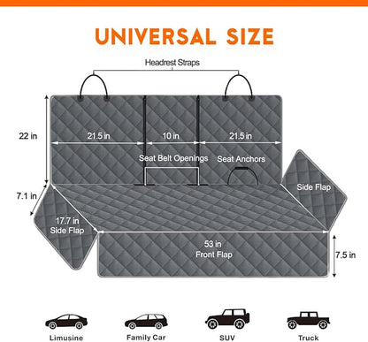 Yuntec Dog Car Cover for Back Seat Pet Protector Waterproof Bench Car Seat Cover, Nonslip Rear Seat Cover fits Middle Armrest for Most Cars Trucks SUVs - Grey