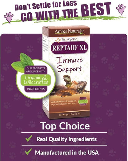 AMBER NATURALZ Reptaid XL Herbal Supplement for Large Reptiles | Herbal Pet Supplement for Immune Support | for Reptiles Above 250g | 1 Fluid Ounce Glass Bottle | Manufactured in The USA