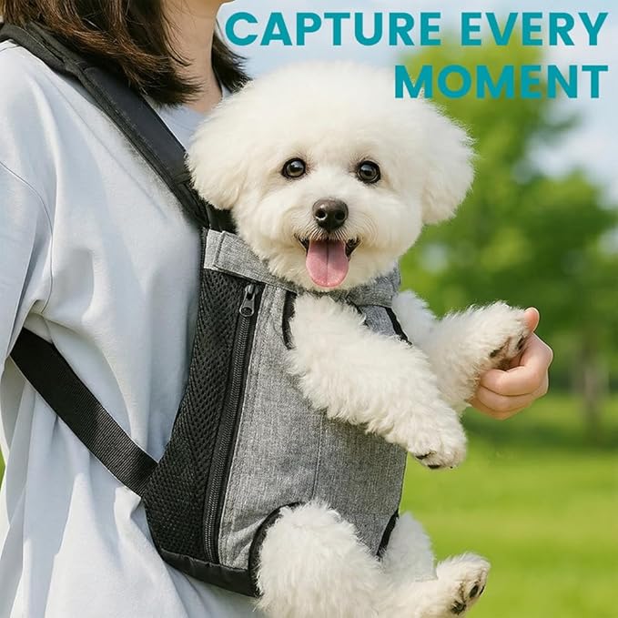 Dog Backpack Carrier, Front Pocket for Essentials, Pet Sling Front Backpacks for Small Medium Dogs 7-11 Lbs, Legs Out, Adjustable Wearable Puppy Chest Travel Bag, Easy-Fit for Hiking/Walking/Camping