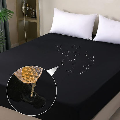 Waterproof Mattress Protector Queen, Fitted Sheet Style Breathable Mattress Cover with Deep Pocket Fits Up to 18'', Machine Washable Noiseless Bed Cover for Kids Adults Pets (Black, 60'' X 80'')
