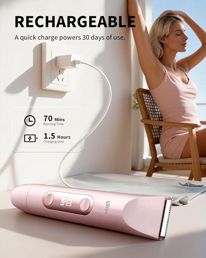 Ufree Bikini Trimmer Women Electric Razors Dual Head, Pubic Body Hair Trimmer Electric Shaver for Face, Legs, Arm, Rechargeable Lady Shaver Waterproof, Summer Grooming Kit