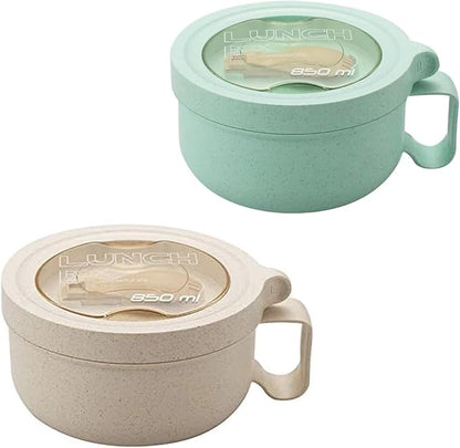 Rarapop 2 Pack Microwave Soup Bowl Containers with Lids, 28.7oz Wheat Straw Ramen Noodles Cup Mug for Instant Noodles,Oatmeal, Gumbo, Salad,Crunch,Cereal & More, Easy-Grip Design(Beige,Green)