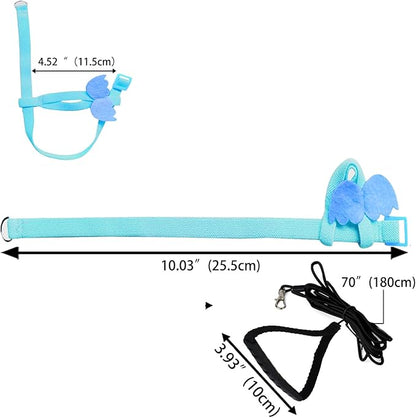 Dnoifne Pet Parrot Bird Harness and Leash, Adjustable Training Design Anti-Bite, Bird Nylon Rope with Cute Wing for Parrots, Suitable for Scarlet, Keck, Mini Macaw and Same Size Birds (Light Blue)