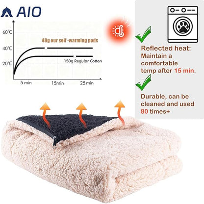 Self Heated Dog Mat Advanced Extra Warm Thermal Pet Warming pad Pad for Indoor Outdoor Pets with Removable Cover Non-Slip Bottom Washable Non Electric Self Warming Dog Bed, 27 * 35inch