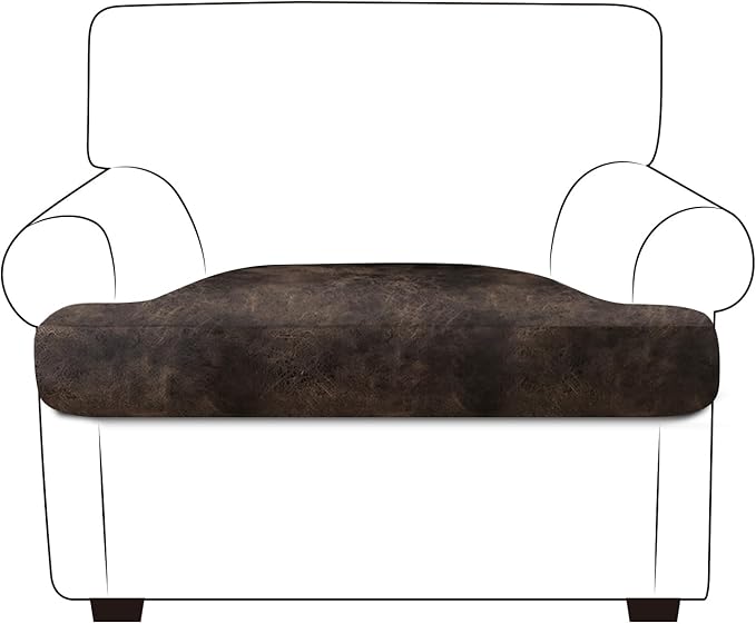 ANARACHON Leather Look Couch Cushion Covers Sofa Seat Slipcovers Sets Couches Furniture Protector for Sectional Armchair Loveseat Pets Kids Stretch Spandex Fabric (1 T-Cushion Armchair, Brown)