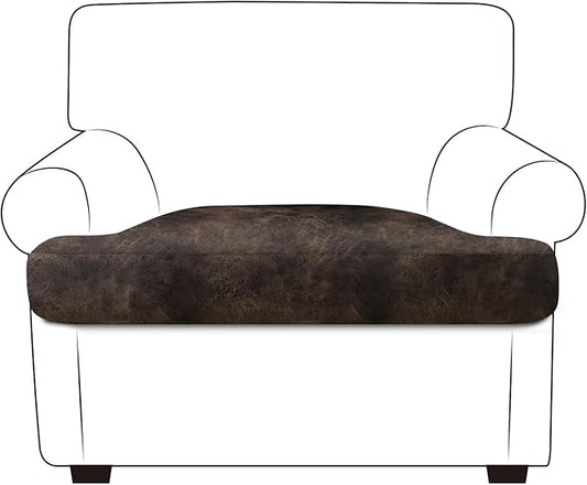 ANARACHON Leather Look Couch Cushion Covers Sofa Seat Slipcovers Sets Couches Furniture Protector for Sectional Armchair Loveseat Pets Kids Stretch Spandex Fabric (1 T-Cushion Armchair, Brown)
