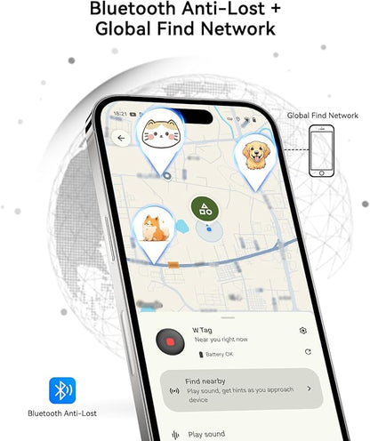 Dog Tracker, Pet Tracker for Dogs, Bluetooth Dog Tracking Tag Works with Apple Find My & Android Find Hub, IP67 Waterproof Anti-Lost Locator (White 1 Pack)