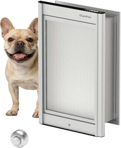 Automatic Dog Door, Heavy-Duty Aluminum Electronic Pet Door with Collar Sensor, Energy-Efficient Insulated for Interior/Exterior Wall,Featuring Secure Lock & Anti-Pinch Design(Silver-Medium)