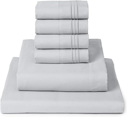 Mellanni Queen Sheet Set - 6-Piece Iconic Collection Bedding, (Including 4 Pillowcases), 16-Inch Deep Pocket, Easy Care, Extra Soft, Cooling Sheets, Brushed Microfiber - Light Gray