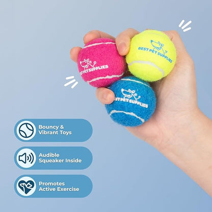 Best Pet Supplies Interactive Squeaky Dog Chew Toy, Ideal Dog Toys for Chewers, Small, Medium & Large Dogs, and Fetch Lovers - Tennis (Assorted Color), Small (Pack of 8)