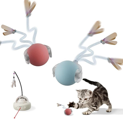 3-in-1 Interactive Cat Toys Set, Automatic Laser Toy with Feather Wand and 2 Cat Ball Toys, Rechargeable Toys for Indoor Cats and Kittens