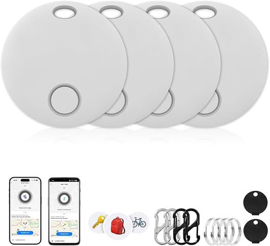 Air Tracker, Key Finder Compatible for Both iOS and Android, Bluetooth Smart Tag with Holder for Keys, Luggage, Suitcases, Pets, Dog Cat Collar, Worldwide Tracking Tag 4 Pack, White