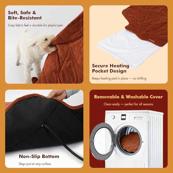 Vagascape Large Dog Heating Pad Waterproof Electric Heated Pet Beds for Indoor Outdoor, Adjustable Temperature Heated Pet Beds, Washable Red Shall Shaped Cat Heating Pad Non Slip Bottom(47"X37")