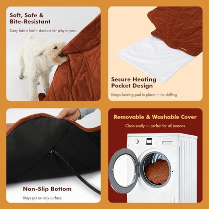 Vagascape Large Dog Heating Pad Waterproof Electric Heated Pet Beds for Indoor Outdoor, Adjustable Temperature Heated Pet Beds, Washable Red Shall Shaped Cat Heating Pad Non Slip Bottom(35"X27")