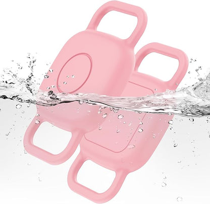 DDJ Waterproof Dog Collar Holder for Life360 Tile Mate Tracker, 2-Pack Durable Silicone Cover, Anti Lost for Life 360 Tile Tracker Case for Cat & Pet Collars, Easy Installation, Lightweight, Pink