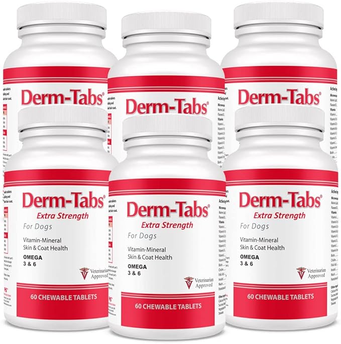 Pet Health Solutions Derm Tabs Extra Strength for Dogs - Natural Oil, Vitamins, Minerals, and Antioxidants - Support Healthy Skin and Reduce Shedding - 360 Chewable Tablets