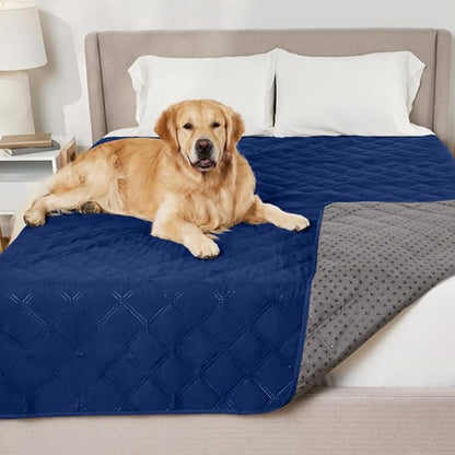 GORILLA GRIP Waterproof Dog Blanket, 102x82, Leakproof Couch Cover for Dogs, Silicone Grip Backing, Protects Sofa, Sectional, Bed, Crate, Car & RV, Tear-Resistant Washable Senior Pet Blanket Navy Blue