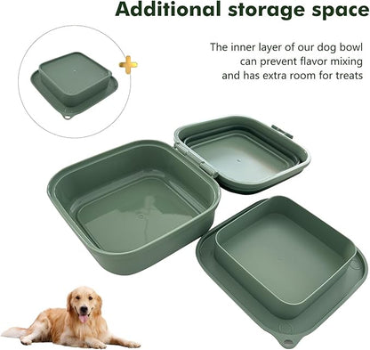 Collapsible Dog Bowls, Travel Food and Water Double Bowl for Cats & Dogs, 2-in-1 Portable BPA-Free Feeding Solution, Perfect for Traveling, Camping & Walking (L/ 100oz)