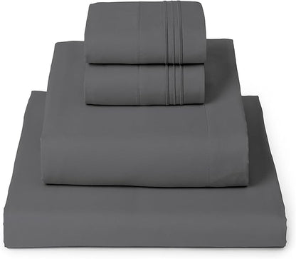 Mellanni Twin Sheet Set - 4-Piece Iconic Collection Bedding, (Including 2 Pillowcases), 16-Inch Deep Pocket, Easy Care, Extra Soft, Cooling Sheets, Brushed Microfiber - Gray