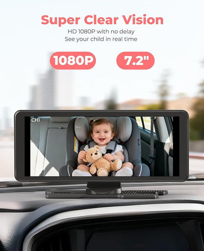 LUCKVIEW BM5PRO 7.2" Dual Camera Baby Monitor, 1080P HD Display for 2 Kids, Night Vision, Easy Install Car Baby Monitor, Ideal Gift, Rear Seat Safety for Babies & Pets